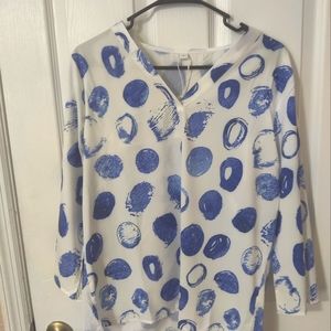 New Women's Large Large Blouse blue/white